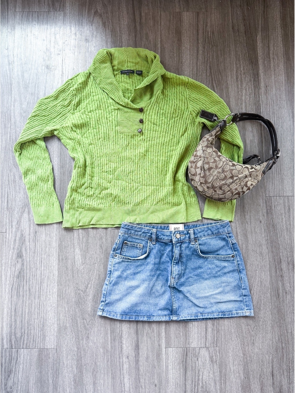 Y2K Preppy Chic Fall Jeanne Pierre Sweater Green Cotton Collared Pullover